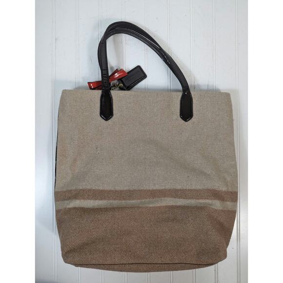 Coach F24665 Stripe North South Beige Wool Blend Tote - Picture 4 of 15